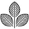 Stilisiertes schwarzes Blatt-Logo mit drei Blättern auf transparentem Hintergrund.